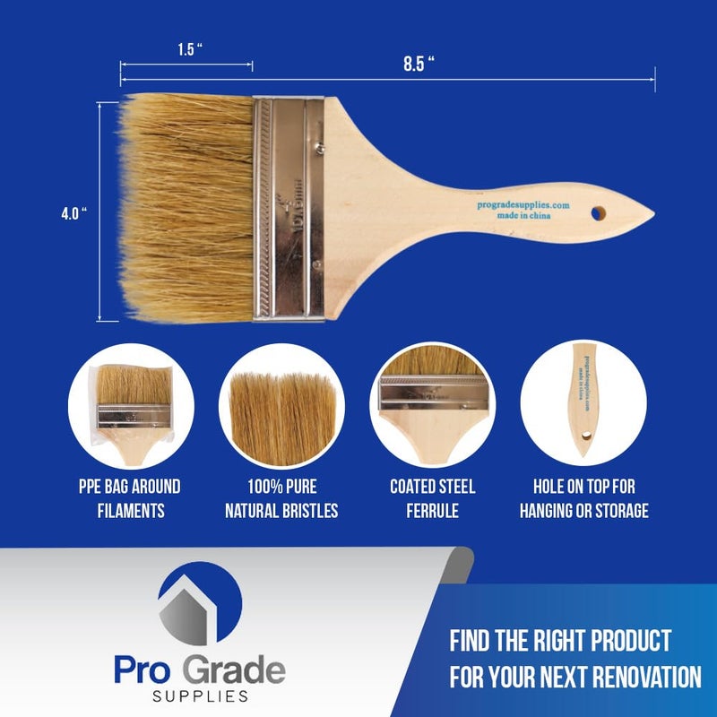 Pro-Grade Pro Grade - Chip Paint Brushes - 24 Ea 4 Inch Chip Paint Brush Light Brown - Image 2